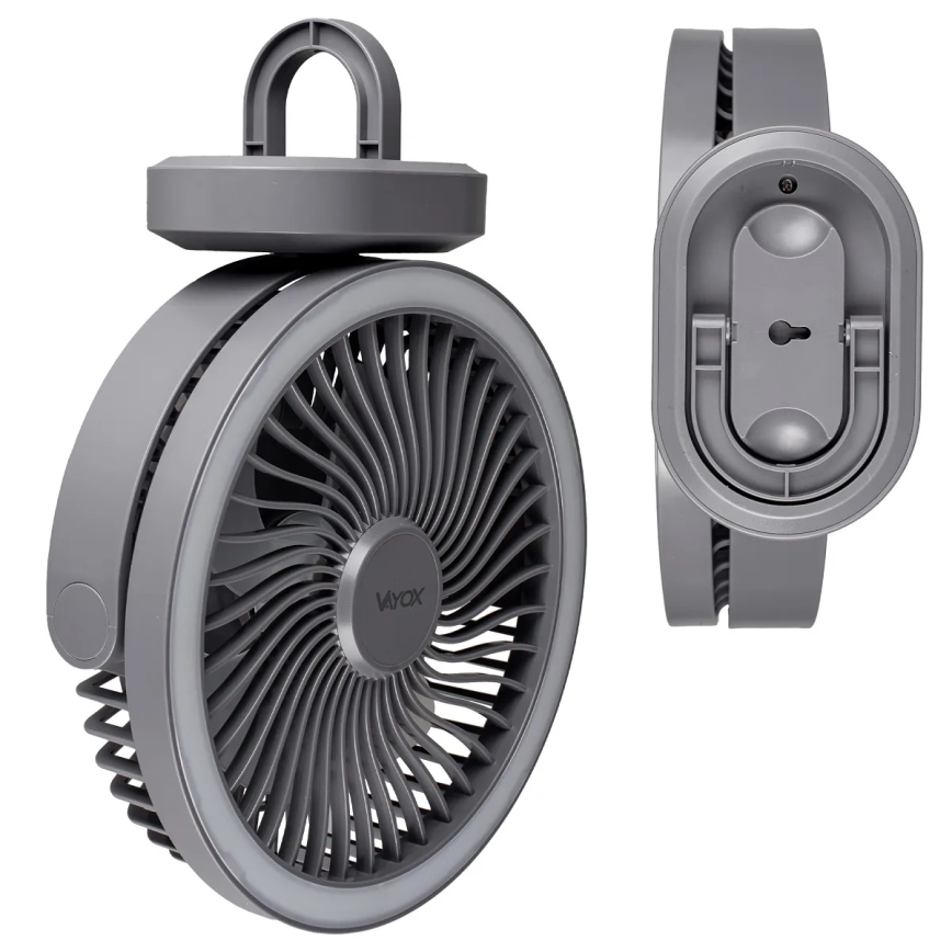 LED ladattava pöytätuuletin LED-valaistuksella LED/3W/5V USB 2400 mAh harmaa