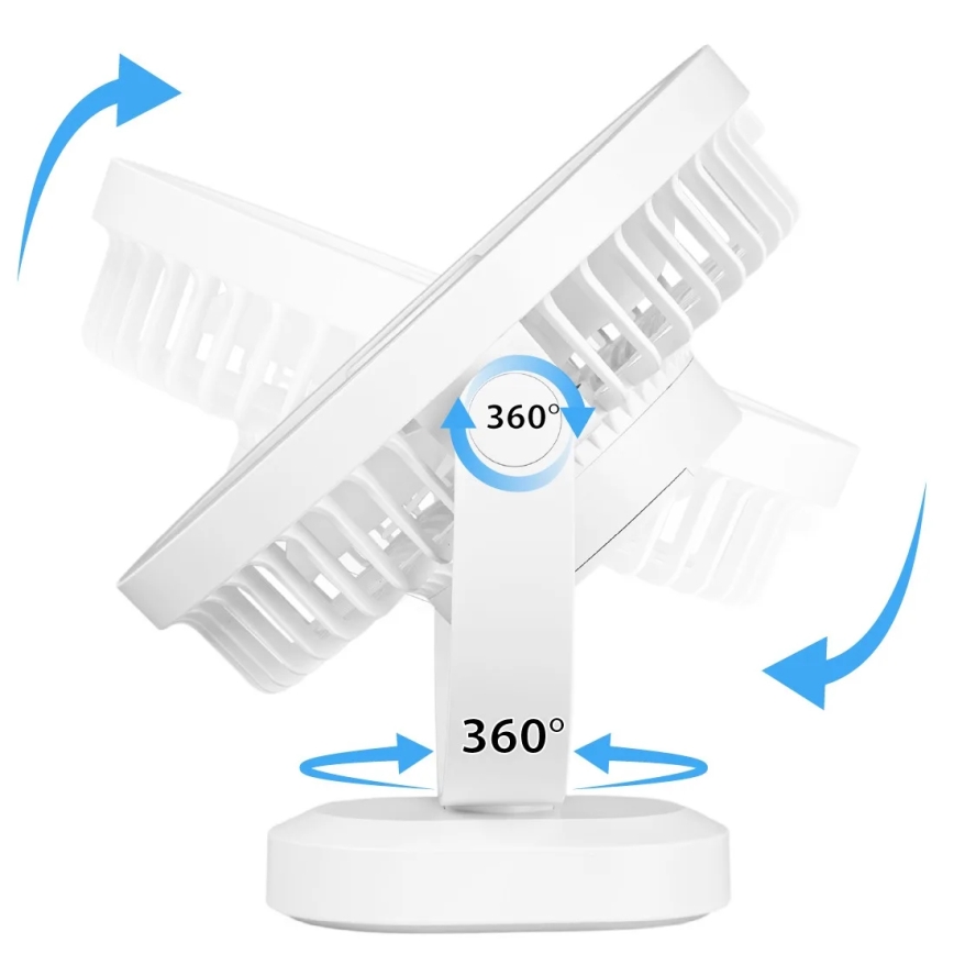 LED ladattava pöytätuuletin LED-valaistuksella LED/3W/5V USB 2400 mAh valkoinen