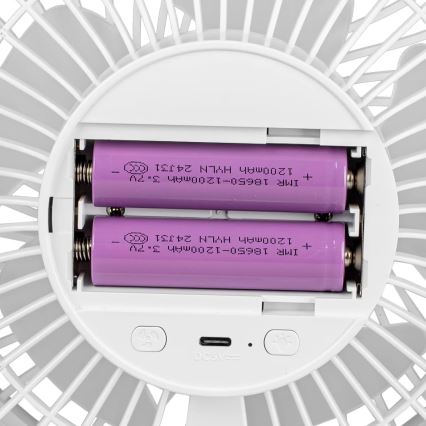 LED ladattava pöytätuuletin LED-valaistuksella LED/3W/5V USB 2400 mAh valkoinen