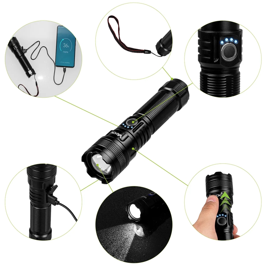 LED himmennettävä ladattava taskulamppu powerbank-toiminnolla LED/10W/5V IPX4 600 lm 2000 mAh