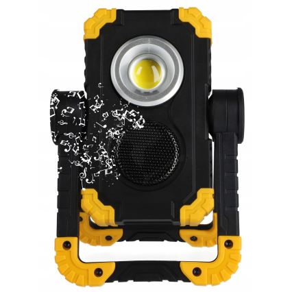 Ladattava LED-työvalo kaiuttimella ja powerbank-toiminnolla LED/10W/5V 4400 mAh IP44 musta/keltainen