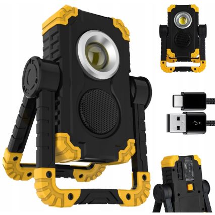 Ladattava LED-työvalo kaiuttimella ja powerbank-toiminnolla LED/10W/5V 4400 mAh IP44 musta/keltainen
