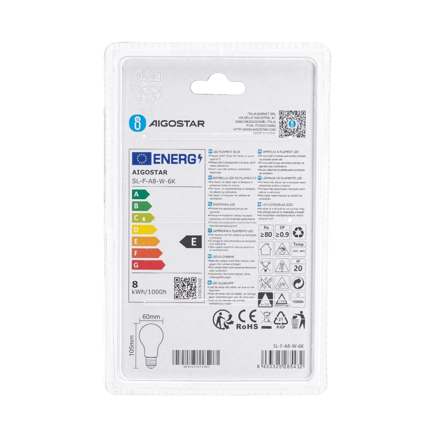 LED-lamppu A60 E27/8W/230V 330° 6500K - Aigostar
