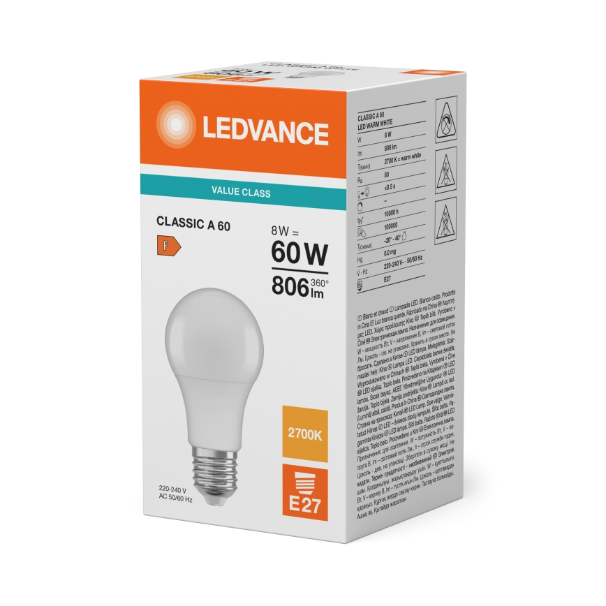 LED-lamppu CLASSIC A60 E27/8W/230V 2700K - Ledvance