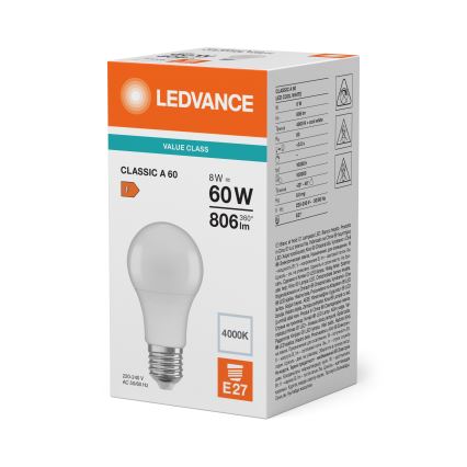 LED-lamppu CLASSIC A60 E27/8W/230V 4000K - Ledvance