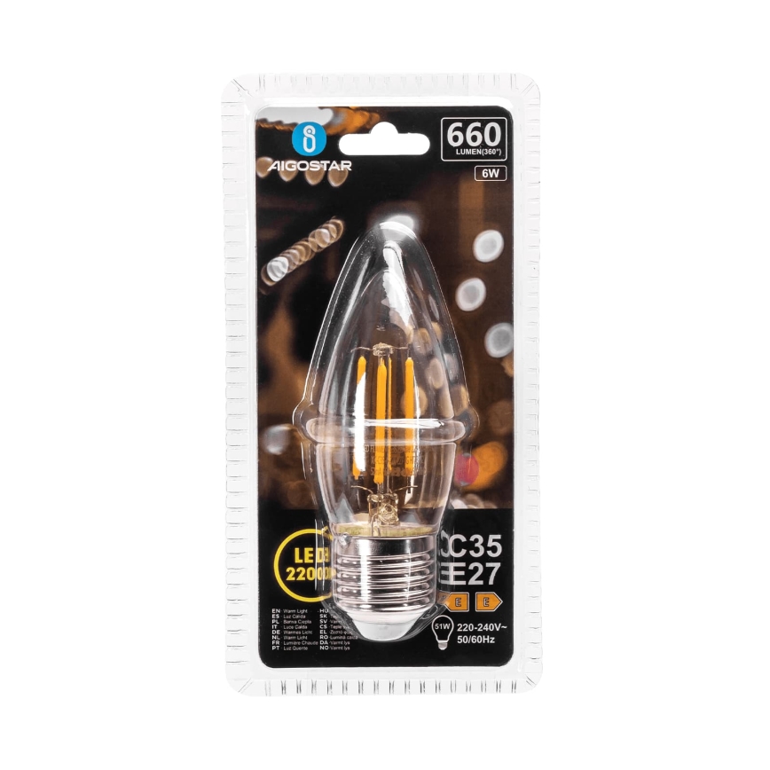 LED-lamppu FILAMENT C35 E27/6W/230V 2200K - Aigostar