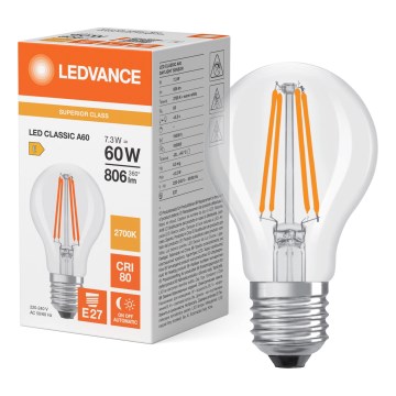 LED-lamppu hämäräanturilla CLASSIC FILAMENT A60 E27/7,3W/230V 2700K - Osram