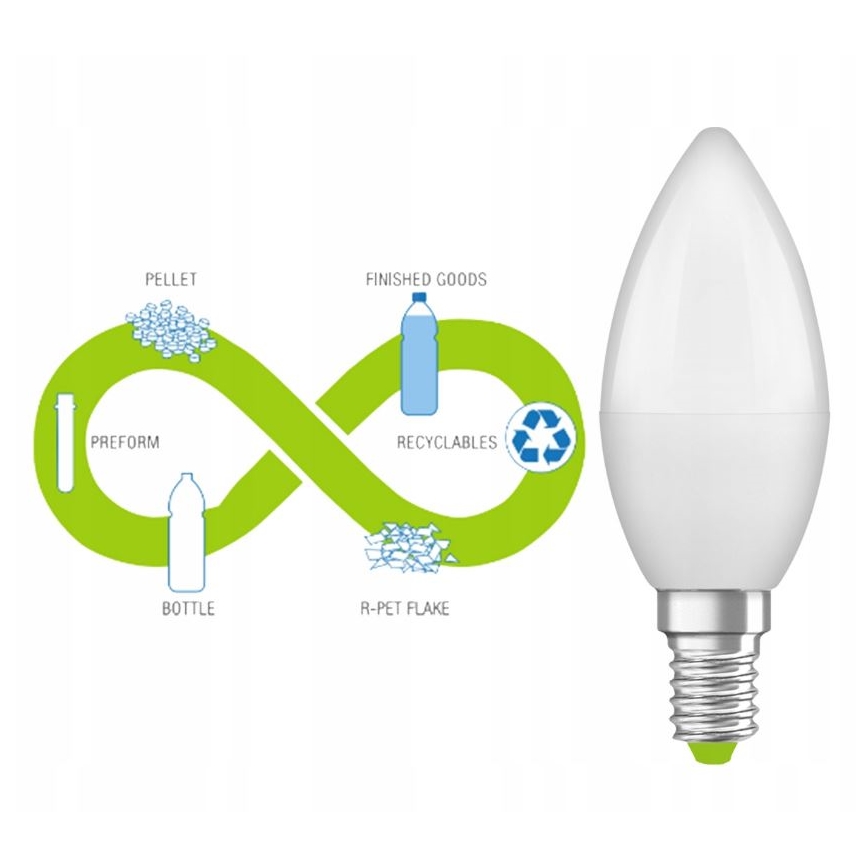 LED-lamppu kierrätetystä muovista B40 E14/4,9W/230V 2700K - Ledvance