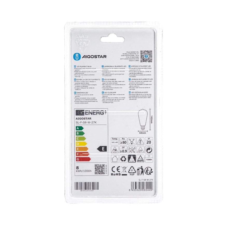 LED-lamppu ST64 E27/8W/230V 2700K - Aigostar