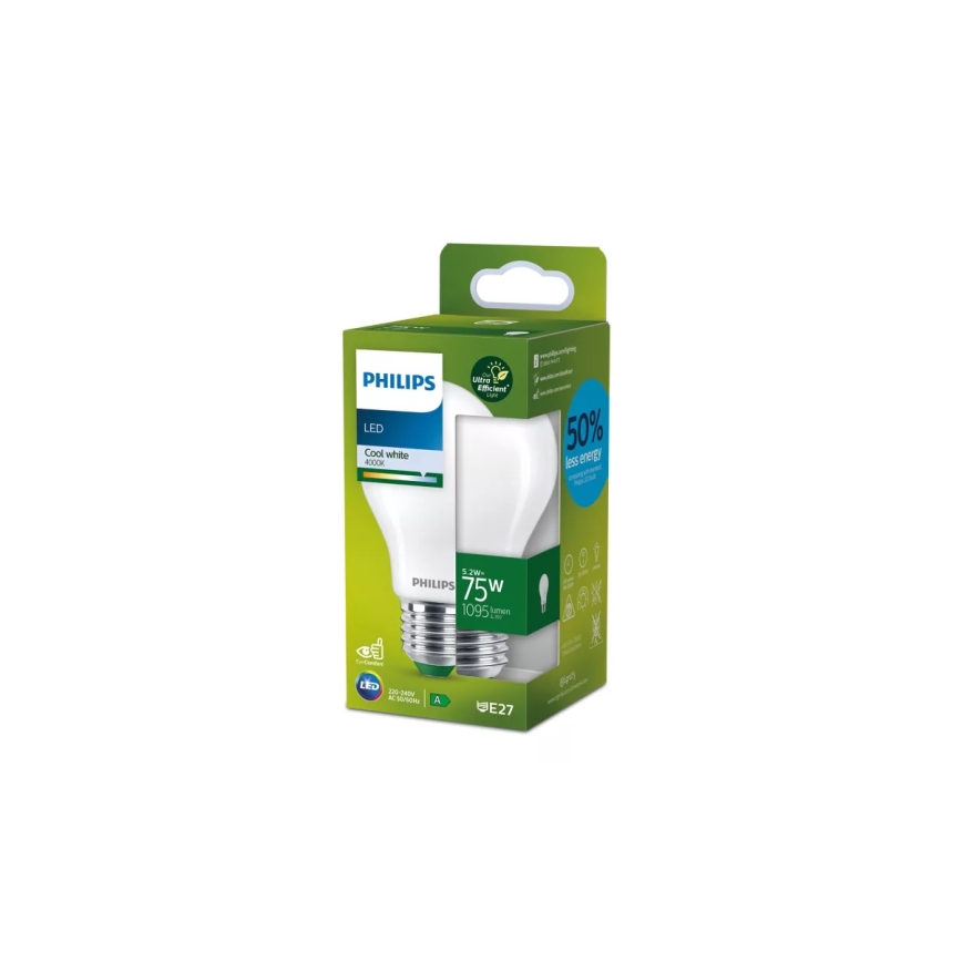 LED-lamppu ULTRAEFFICIENT Philips A60 E27/5,2W/230V 4000K