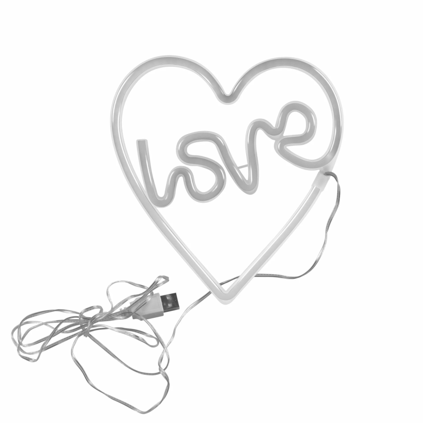 LED Neon seinäkoriste LOVE LED/3W/3xAA USB vaaleanpunainen