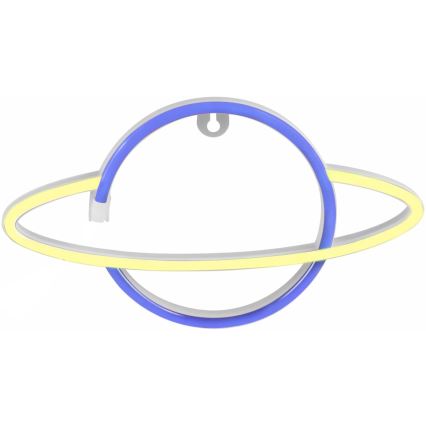 LED Neon seinäkoriste PLANET LED/3W/3xAA USB sininen/keltainen