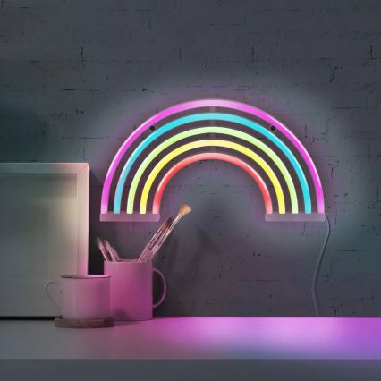 LED Neon seinäkoriste RAINBOW LED/3W/3xAA USB monivärinen