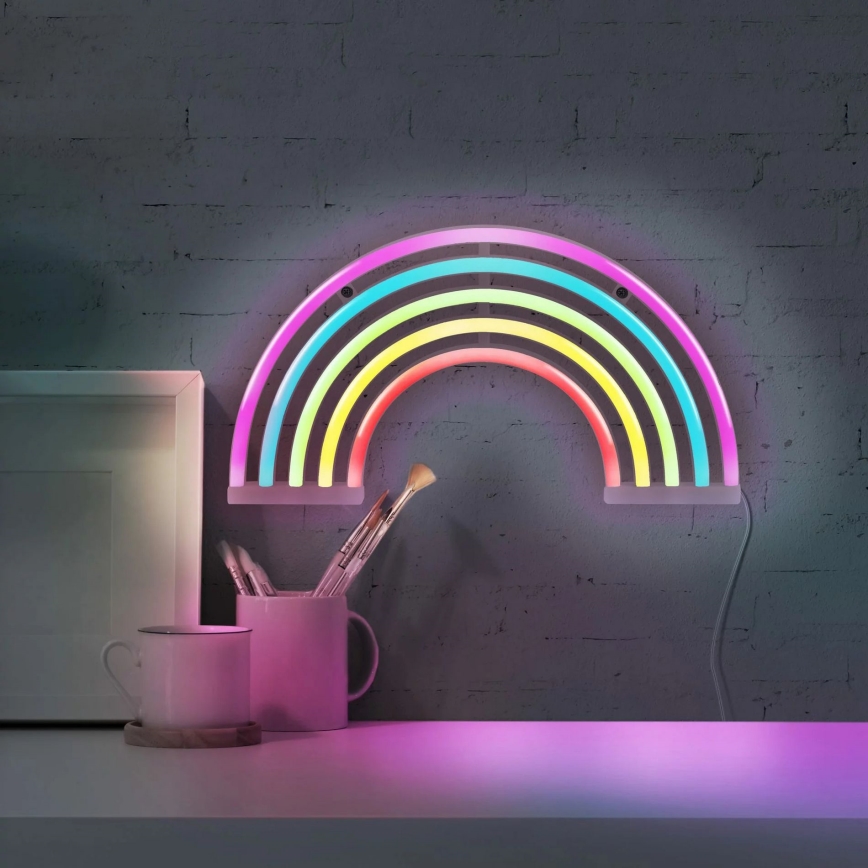 LED Neon seinäkoriste RAINBOW LED/3W/3xAA USB monivärinen