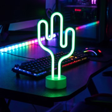 LED-neoninen pöytäkoriste LED/2W/3xAA USB kaktus
