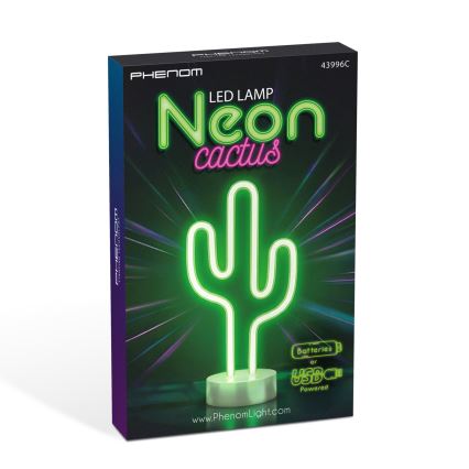 LED-neoninen pöytäkoriste LED/2W/3xAA USB kaktus