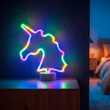 LED-neonpöytäkoriste LED/2W/3xAA USB yksisarvinen