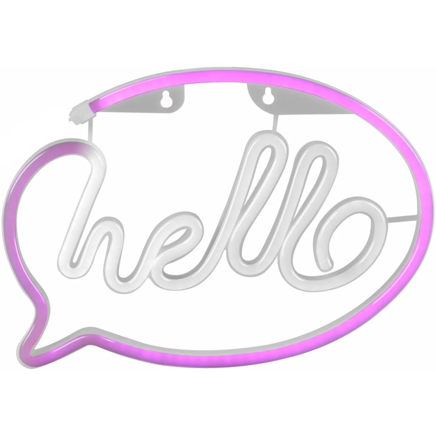 LED-neonseinäkoriste HELLO LED/3W/3xAA USB vaaleanpunainen