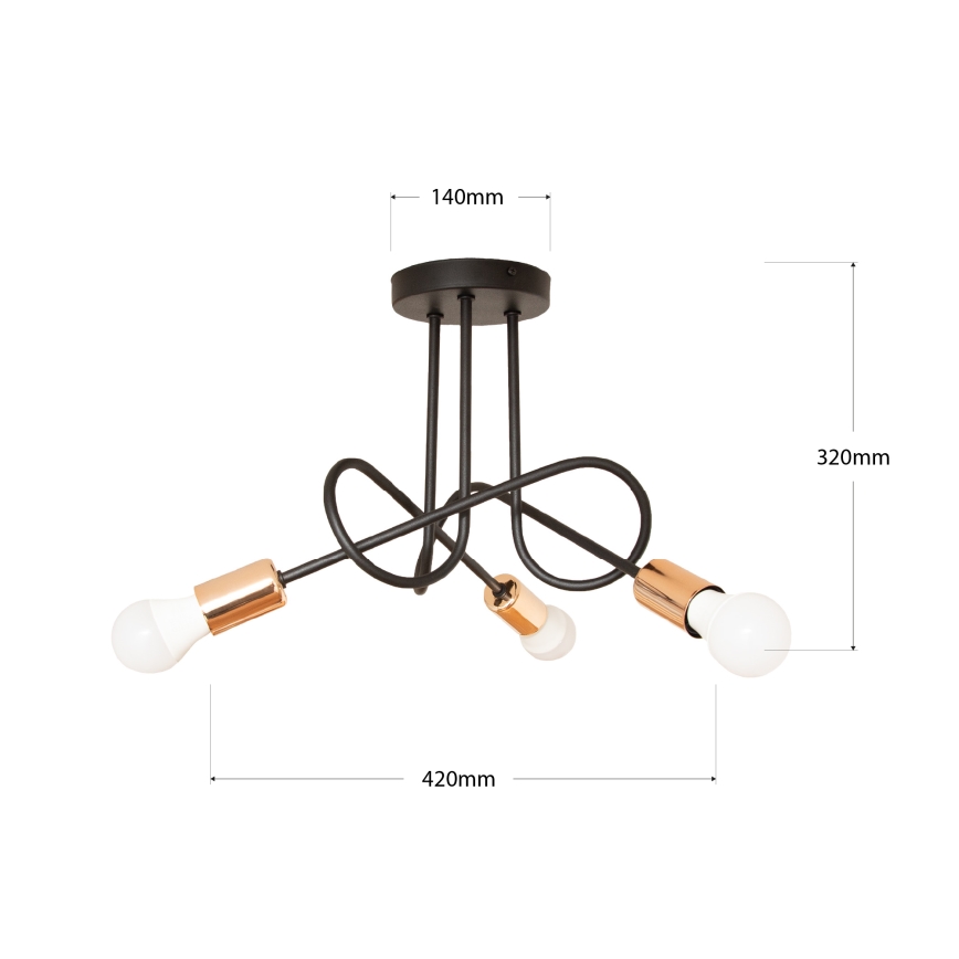 LED-pinta-asennettava kattovalaisin OXFORD 3xE27/15W/230V musta