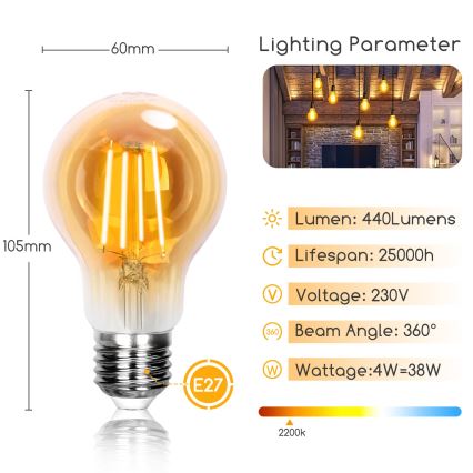 LED Polttimo A60 E27/4W/230V 2200K - Aigostar