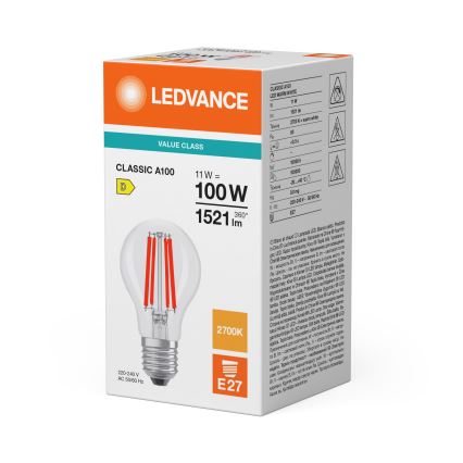 LED-polttimo CLASSIC FILAMENT A60 E27/11W/230V 2700K - Ledvance