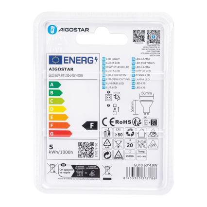 LED-polttimo COB GU10/4,9W/230V 4000K - Aigostar