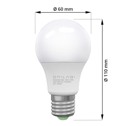 LED-polttimo ECOLINE A60 E27/10W/230V 3000K CRI 92 - Brilagi