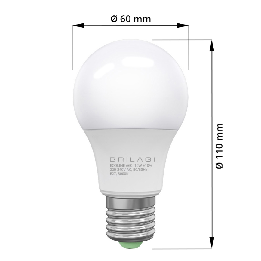 LED-polttimo ECOLINE A60 E27/10W/230V 3000K CRI 92 - Brilagi