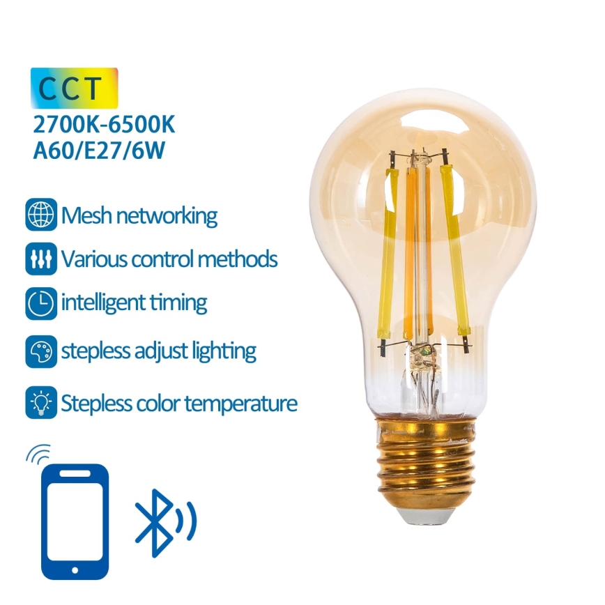 Himmennettävä LED-polttimo FILAMENT MESH Älykäs A60 E27/6W/230V 2700-6500K - Aigostar