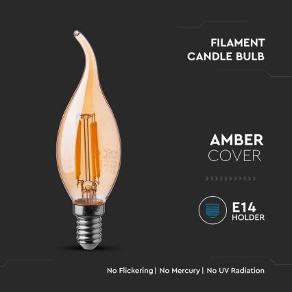 LED-polttimo FILAMENT AMBER E14/4W/230V 2200K