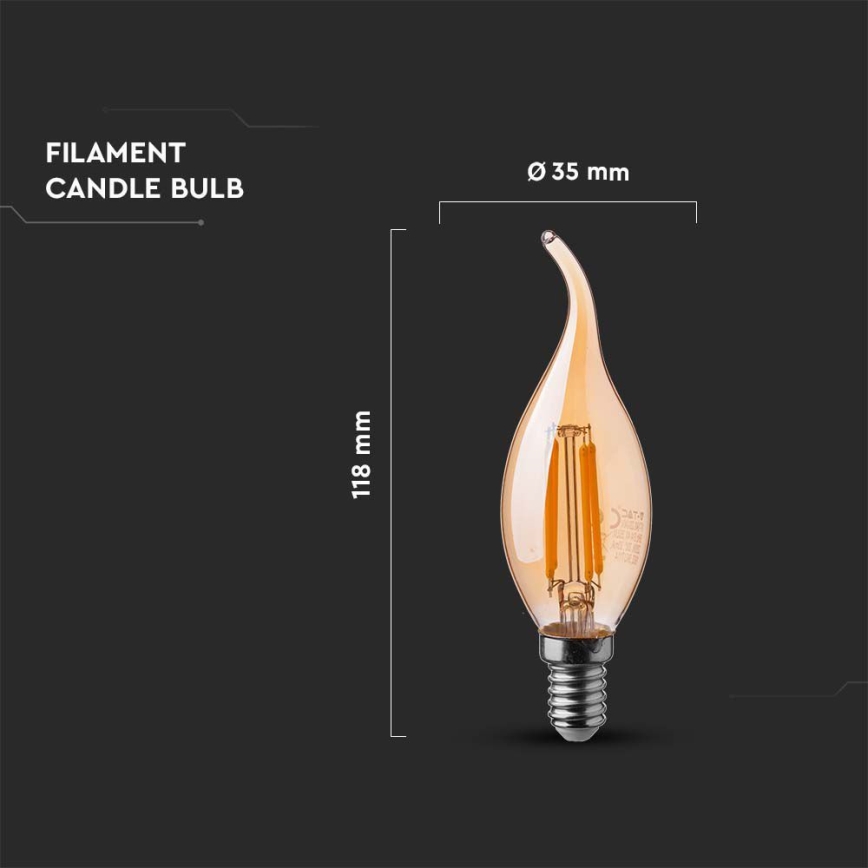 LED-polttimo FILAMENT AMBER E14/4W/230V 2200K