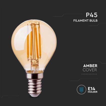 LED-polttimo FILAMENT AMBER P45 E14/4W/230V 2200K