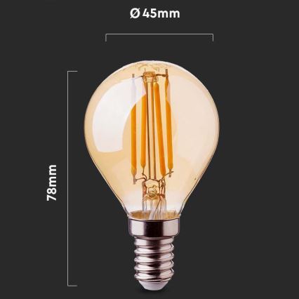 LED-polttimo FILAMENT AMBER P45 E14/4W/230V 2200K