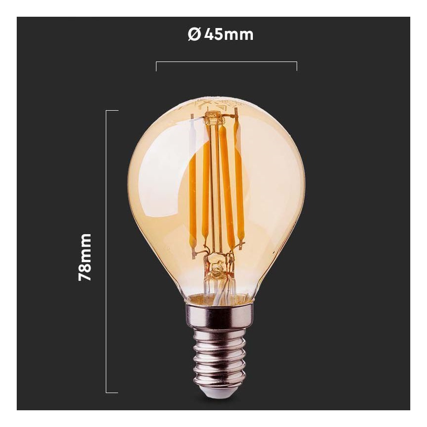 LED-polttimo FILAMENT AMBER P45 E14/4W/230V 2200K