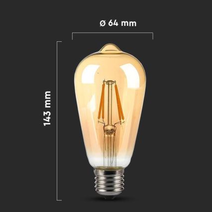 LED-polttimo FILAMENT AMBER ST64 E27/8W/230V 2200K