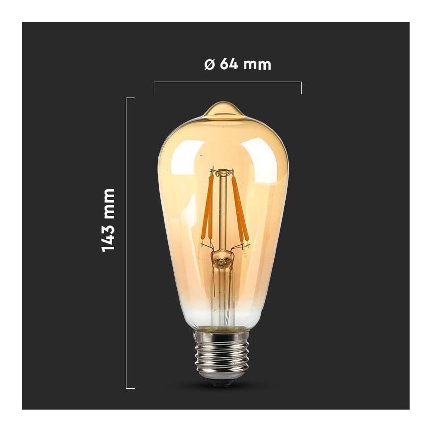 LED-polttimo FILAMENT AMBER ST64 E27/8W/230V 2200K