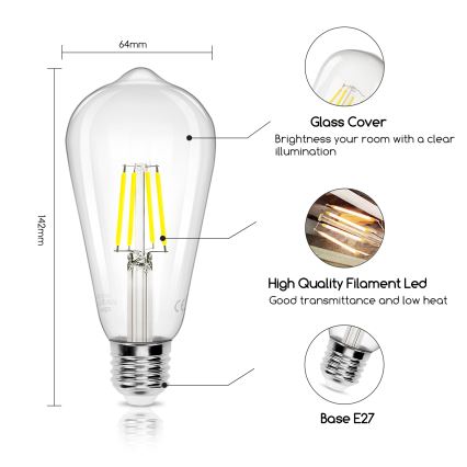 LED-polttimo FILAMENT ST64 E27/6W/230V 6500K - Aigostar