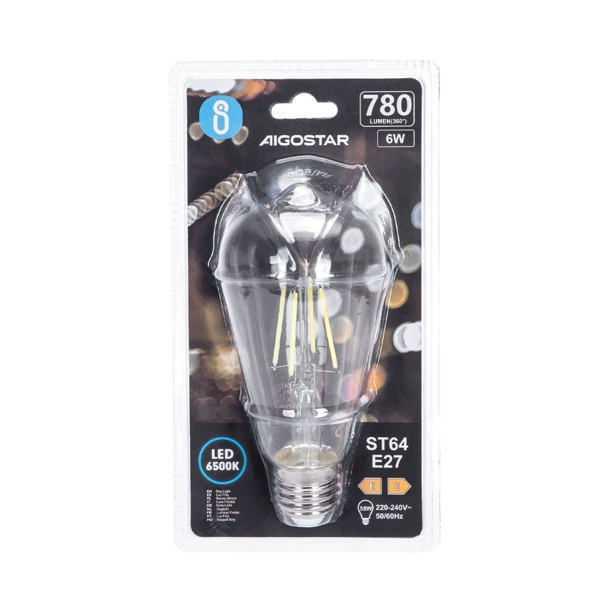 LED-polttimo FILAMENT ST64 E27/6W/230V 6500K - Aigostar