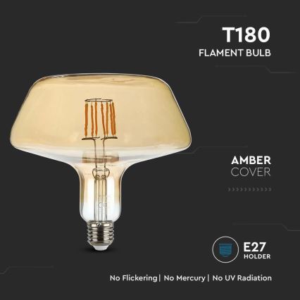 LED-polttimo FILAMENT T180 E27/8W/230V 1800K