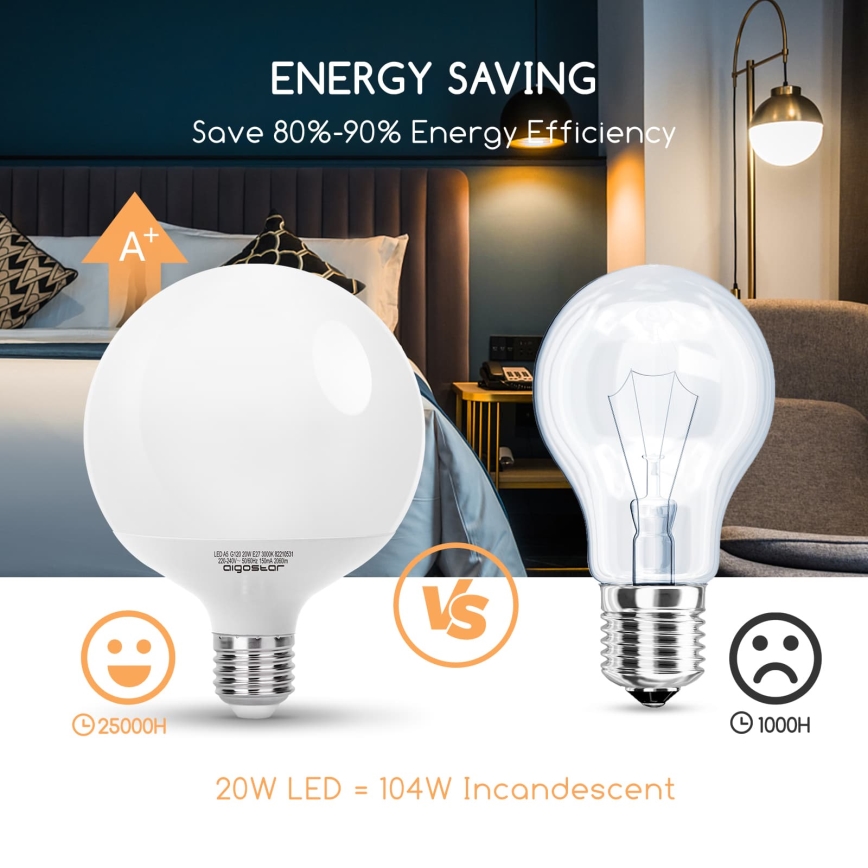 LED-polttimo G120 E27/20W/230V 3000K - Aigostar