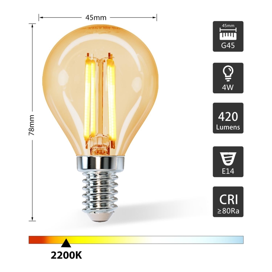 LED-polttimo G45 E14/4W/230V 2200K - Aigostar