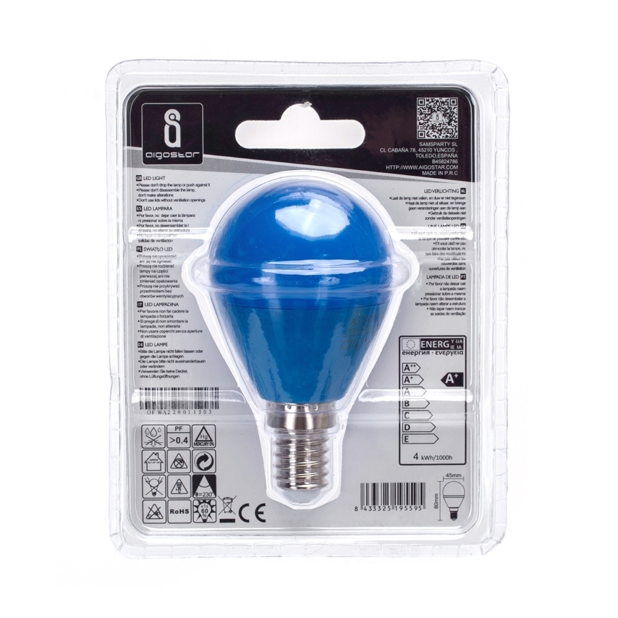 LED Polttimo G45 E14/4W/230V blue - Aigostar