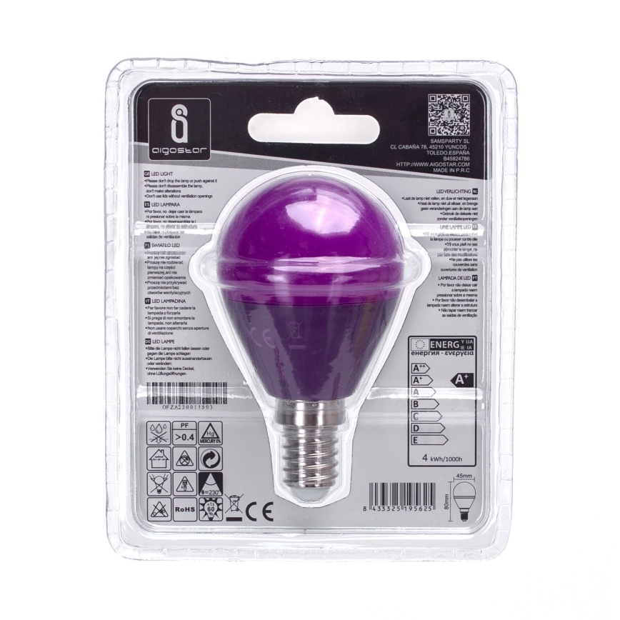 LED polttimo G45 E14/4W/230V violetti - Aigostar
