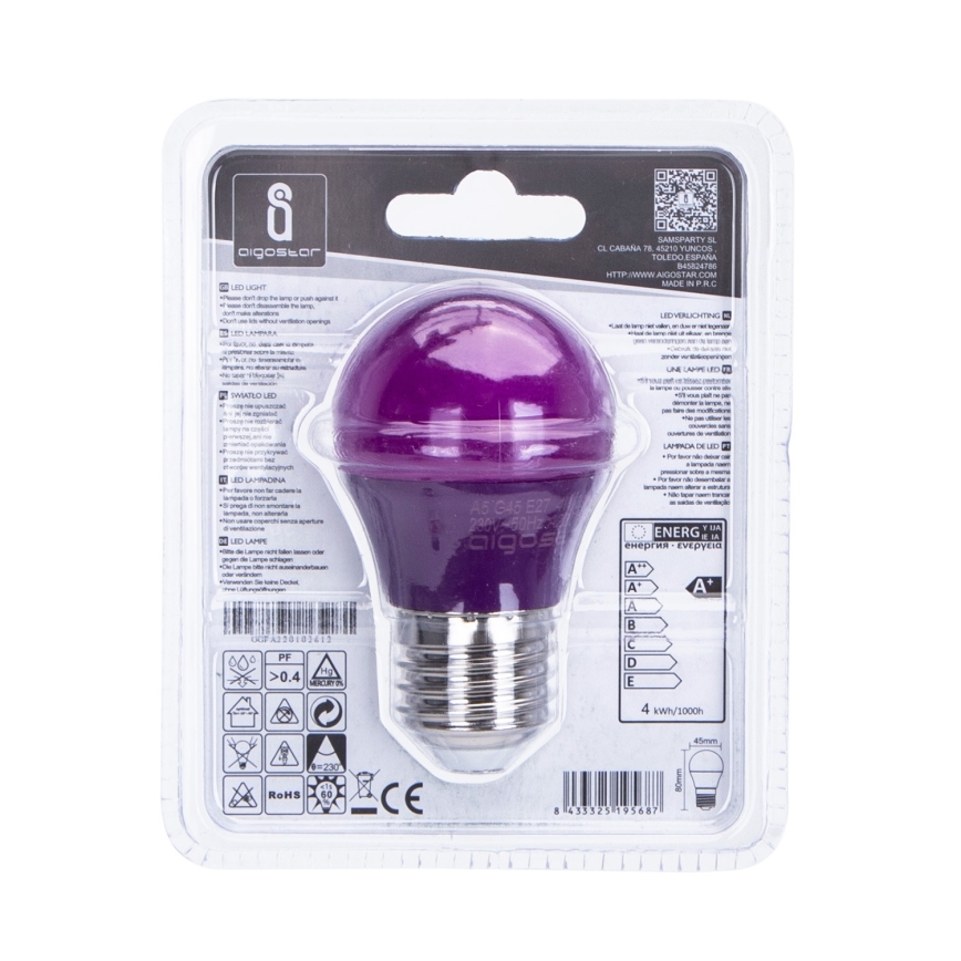 LED Polttimo G45 E27/4W/230V violetti - Aigostar
