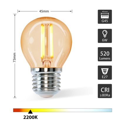 LED-polttimo G45 E27/6W/230V 2200K - Aigostar