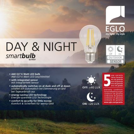 LED-polttimo hämäräsensorilla VINTAGE A60 E27/6W/230V 3000K - Eglo 11886