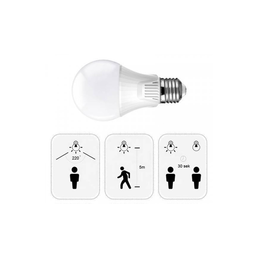 LED-polttimo liiketunnistimella E27/9W/230V 6500K