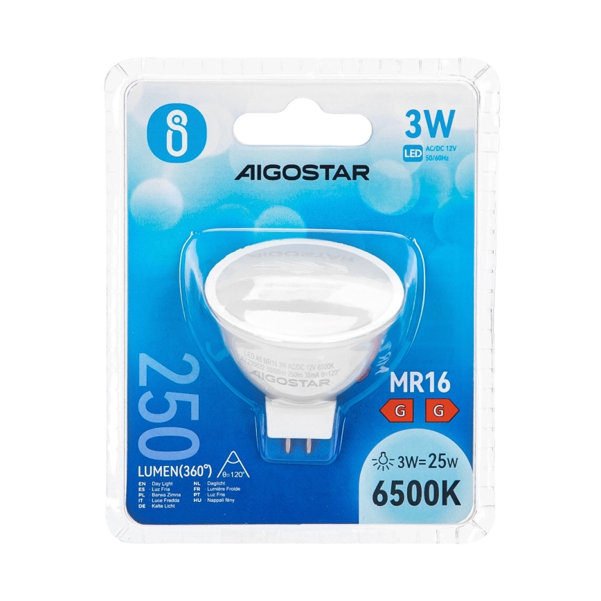 LED-polttimo MR16 GU5,3/3W/12V 6500K - Aigostar