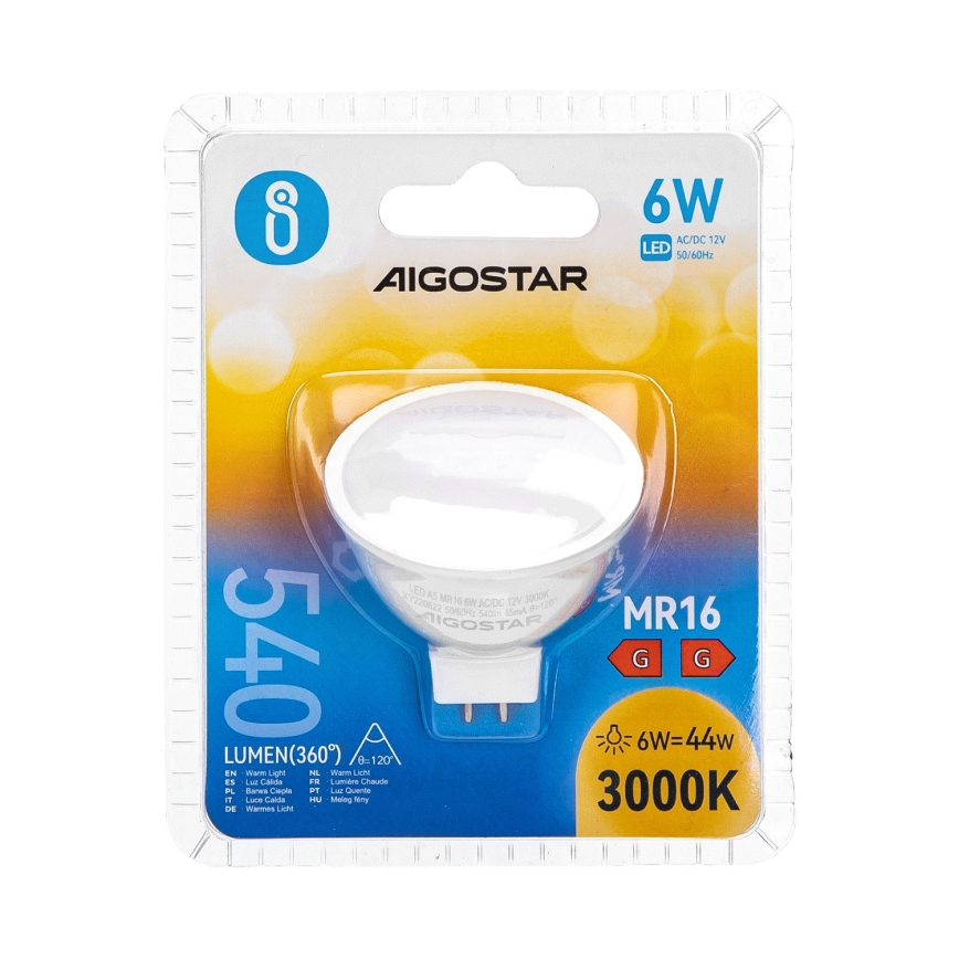 LED-polttimo MR16 GU5,3/6W/12V 3000K - Aigostar