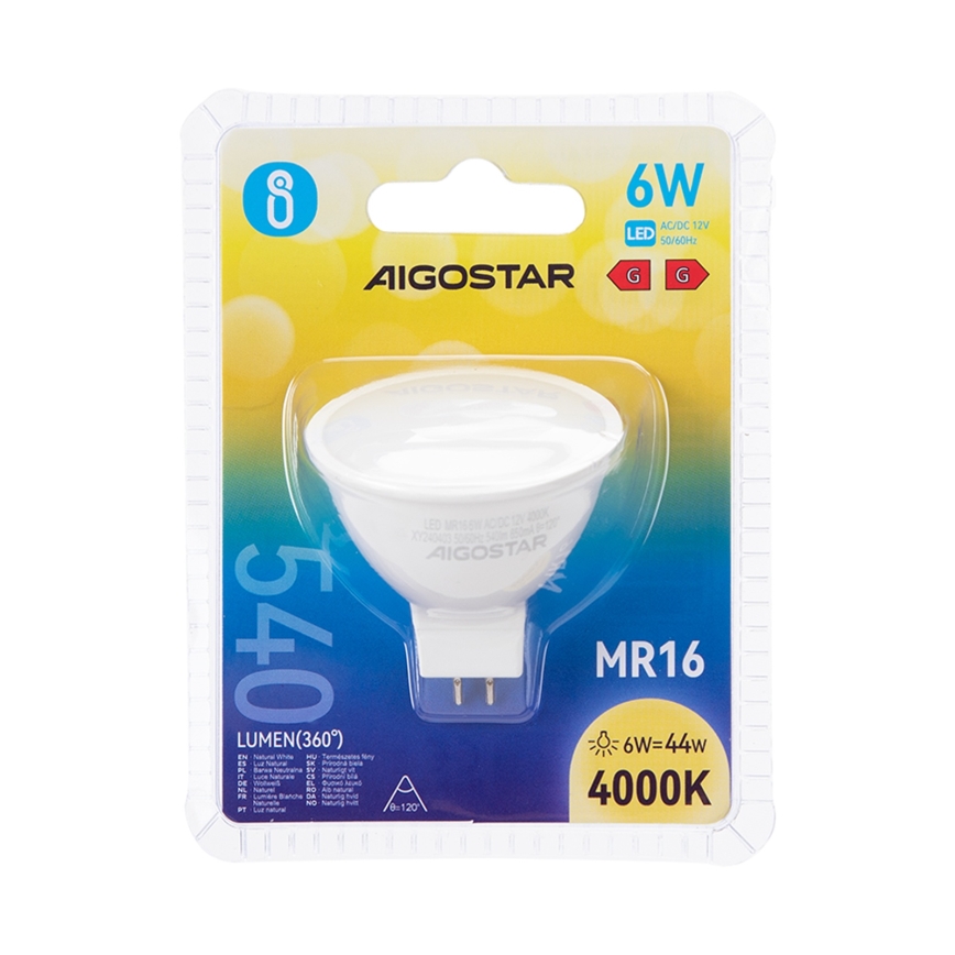 LED-polttimo MR16 GU5,3/6W/12V 4000K - Aigostar